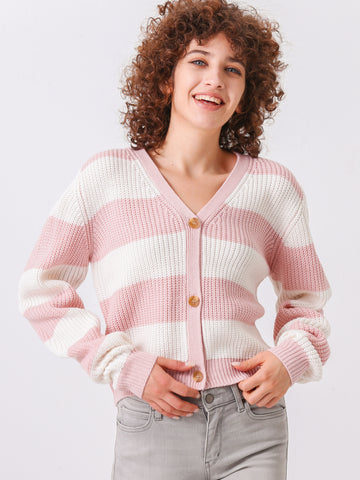 Stripe Ribbed Knit Sweater Cardigan